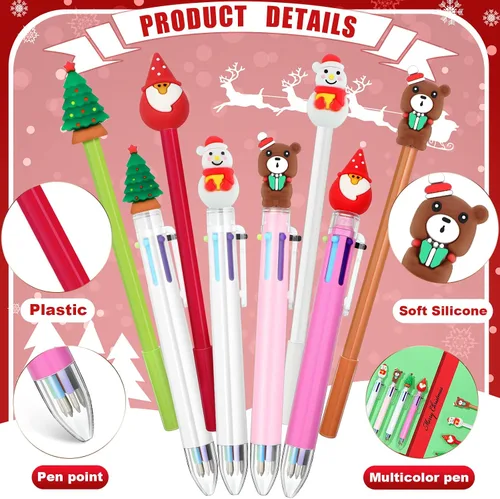 Miniatura 2 de Outus Juego de 16 bolígrafos de Navidad, 8 bolígrafos con temática navideña y 8 bolígrafos retráctiles multicolor para niños y estudiantes, muñeco