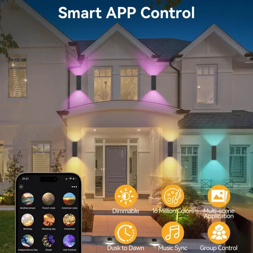 Miniatura 2 de Paquete de 2 luces de pared para exteriores, accesorios de iluminación exterior de aluminio del atardecer al amanecer, iluminación al aire libre