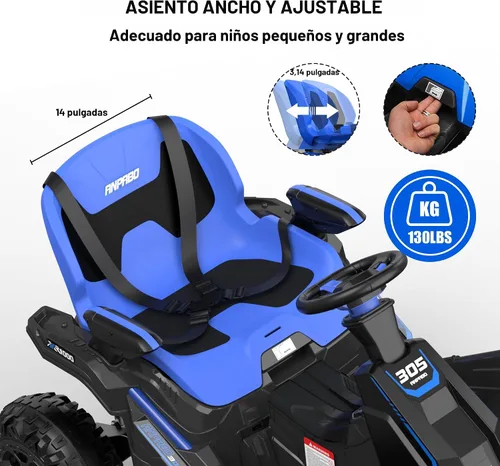 Miniatura 3 de ANPABO Juguetes de Montar 24V 4x4 para Niños Grandes de 3-12 Años Azul - Motores 4x200W, 5MPH, Asiento Ancho Ajustable, Control Remoto para Padres