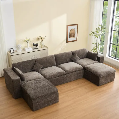 Miniatura 33 de Sofá modular sin hueso de 115 pulgadas, sofá modular modular con otomana, tapizado de gran tamaño, convertible, cómodo sofá de felpilla de 4 plazas