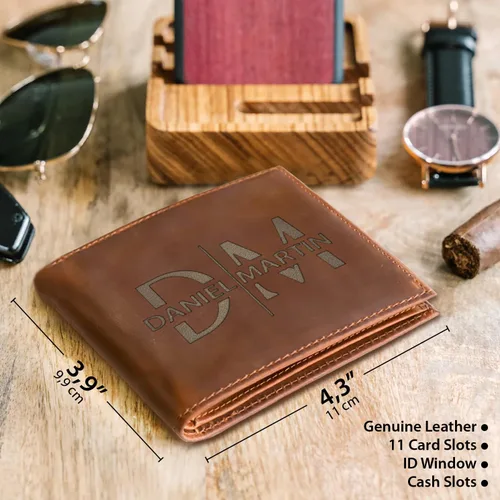 Miniatura 4 de Billeteras de cuero personalizadas para él, novio, marido, hombre, hijo, billetera plegable grabada para hombres, billeteras, regalo de hombre