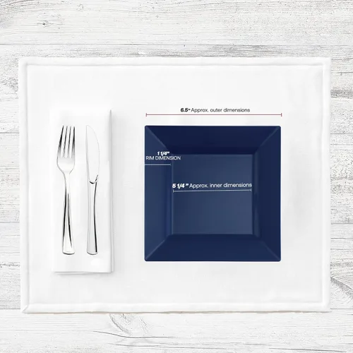 Miniatura 4 de Smarty Had A Party Platos desechables de plástico para postre, platos de ensalada cuadrados azules resistentes de 6.5 pulgadas para aperitivos, Azul