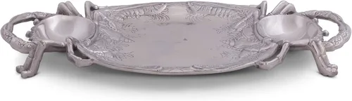 Miniatura 5 de Arthur Court Bandeja de metal de aluminio para cangrejo, decoración costera de alta calidad para servir alimentos y bebidas, 24 x 13.5 pulgadas