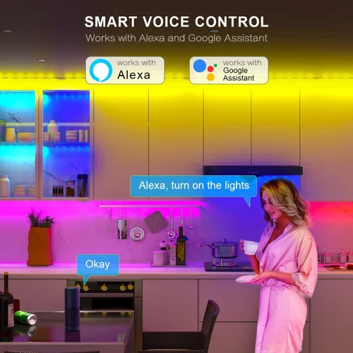 Miniatura 2 de Kit de 6 luces WIFI RGBCW para debajo del gabinete, funciona con Alexa, Google Assistant, aplicación y control remoto IR, tira de luz LED que cambia