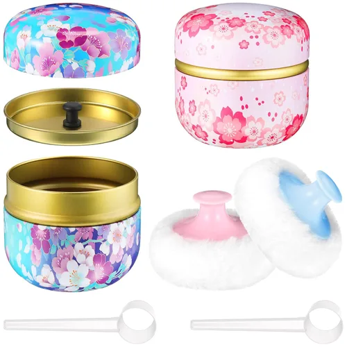 Chengu 2 juegos de polvo corporal y recipiente, 2 esponjas suaves, 2 cucharas y 2 recipientes de polvo sueltos para bebés, mujeres, uso doméstico y