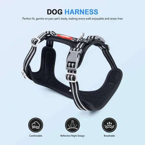 Miniatura 2 de Arnés sin tirones para perro, chaleco reflectante ajustable con broche de metal, malla suave transpirable sin estrangulamiento para cachorro, fácil