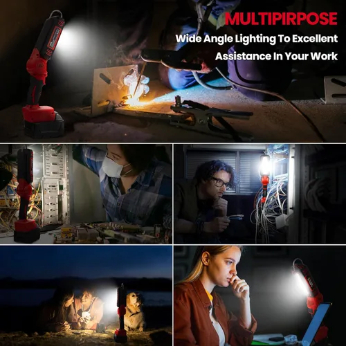 Miniatura 6 de Luz de trabajo LED inalámbrica para batería Milwaukee M18 MAX, dos niveles ajustables hasta 1000 lúmenes con protección de bajo voltaje, iluminación