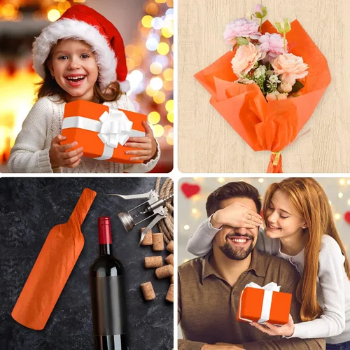 Miniatura 6 de NEBURORA Papel de seda naranja para bolsas de regalo, 60 hojas de color naranja brillante, papel de embalaje de 14 x 20 pulgadas para envoltura