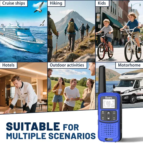 Miniatura 8 de Radios Walkie Talkies de largo alcance: Walkie Talkies recargables Rivins F22 para adultos, NOAA, batería de 1400 mAh, cable USB-C, linterna, VOX