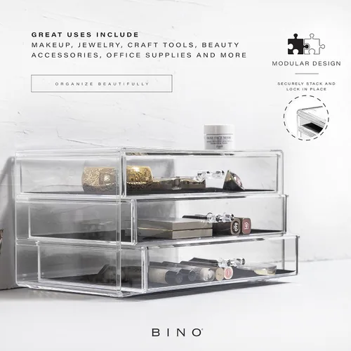 Miniatura 4 de BINO Organizador de maquillaje de 3 cajones, Park Avenue THE MANHATTAN SERIES Cajones de almacenamiento de diseño modular Organizadores