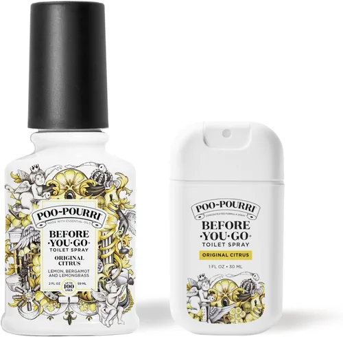 Poo-Pourri Before-you-Go - Paquete de espray para inodoro, Cítricos Original de 2 onzas líquidas y Cítricos Original de 1 onza líquida, tamaño de