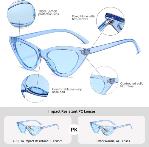 Miniatura 4 de Lentes de sol retro para mujer, con marco de plástico y diseño con estilo ojo de gato YOSHYA