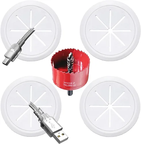 Miniatura 9 de Paquete de 2 ocultadores de cables de TV para pared, agujero de 1.97 pulgadas (50mm), kit de gestión de cables en pared, incluye 2 pasacables y 1