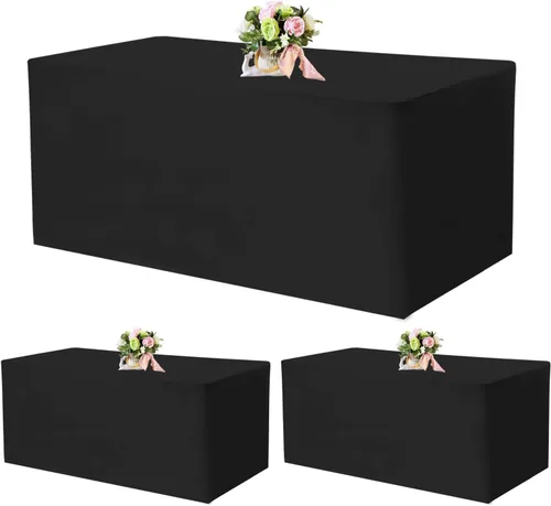 Miniatura 9 de Paquete de 2 manteles ajustables de 48 x 30 pulgadas, manteles rectangulares para mesas de 4 pies, mantel de tela de poliéster lavable para fiestas