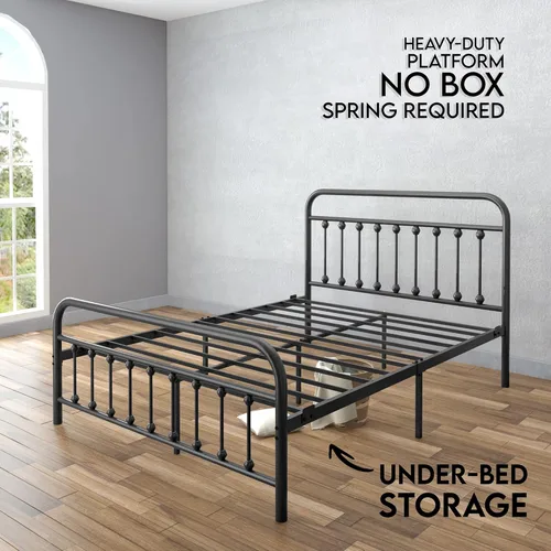 Miniatura 4 de AMBEE21 Golden Gate Beds Marco de Cama de Metal de Estilo Vintage Tamaño King con Cabecera y Pie de Cama de Hierro Forjado – Cama de Plataforma Negro