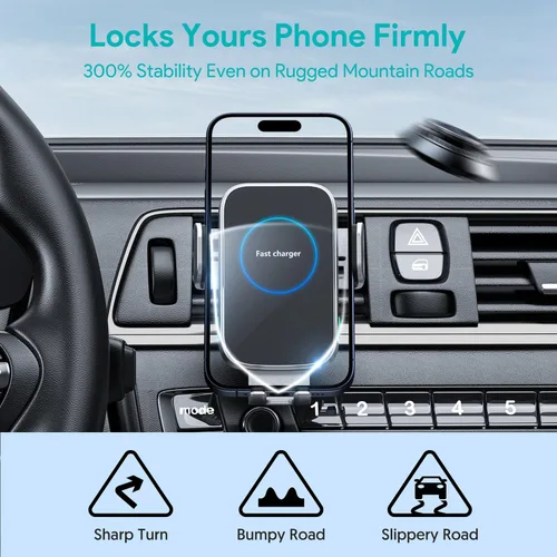Miniatura 7 de Cargador inalámbrico para automóvil, soporte de carga de 15W con sujeción automática, soporte de ventilación para carga de automóvil para iPhone 15