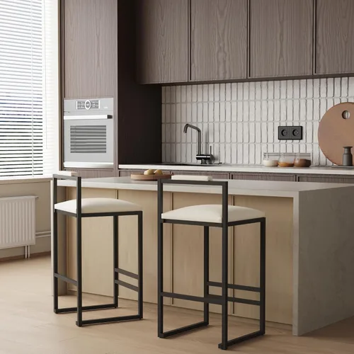 Miniatura 8 de Juego de 2 taburetes de bar modernos tapizados de piel sintética sin brazos con respaldo para bar en casa, comedor, isla de cocina, bistró, club