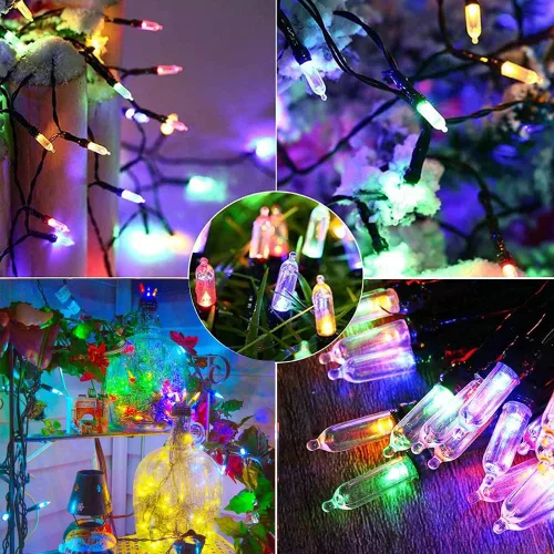 Miniatura 2 de 100 luces LED de color blanco cálido a multicolor de 33 pies, funciona con pilas, 8 modos, tira de luces para interiores y exteriores, para árbol