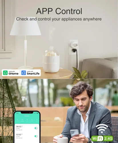 Miniatura 5 de GHome Smart Enchufe pequeño, enchufe inteligente WiFi funciona con Alexa y Google Home, toma de temporizador con control de aplicación, enchufes
