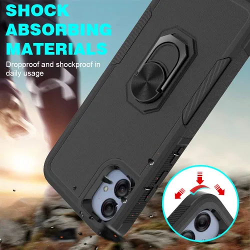Miniatura 5 de Funda para Samsung Galaxy A04e, doble capa a prueba de golpes magnética con soporte de anillo giratorio (negro)