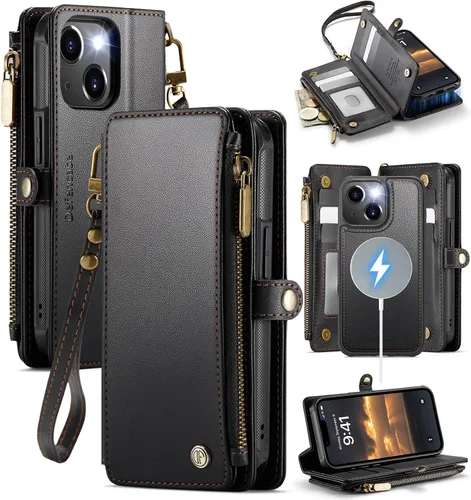 Defencase para iPhone 11 Funda Magnética tipo Cartera Compatible con Magsafe con Bloqueo RFID Cremallera y Tarjetero para Mujeres y Hombres, Correa