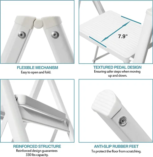 Miniatura 2 de BOCOM Escalera plegable de 2 escalones, taburete de metal de hierro resistente plegable portátil ligera con pedal ancho antideslizante, capacidad
