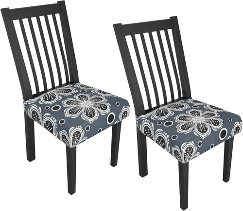 Miniatura 82 de Juego de 4 fundas elásticas para sillas de comedor, fundas para sillas de comedor con estampado floral, fundas para asientos de sillas con estampado