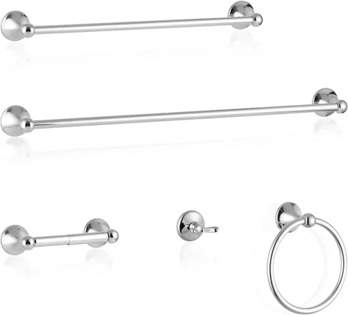 Miniatura 15 de Juego de toallas de baño de 24 pulgadas para montar en la pared, juego de 4 piezas de acero inoxidable duradero con toallero, anillo para toallas