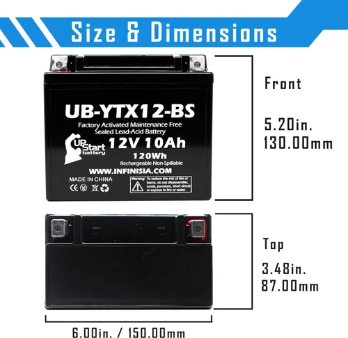 Miniatura 3 de Repuesto para Honda ATC250ES Big Red 250 CC 1985, activada en fábrica, libre de mantenimiento, batería ATV de 12 V y 10 Ah, UB-YTX12-BS