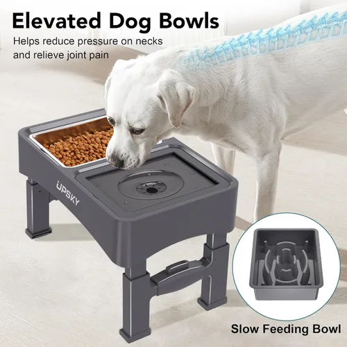 Miniatura 7 de UPSKY Cuencos elevados 3 en 1 para perros, comedero lento, soporte ajustable, dispensador de agua sin derrames, tazón de acero inoxidable para D-3
