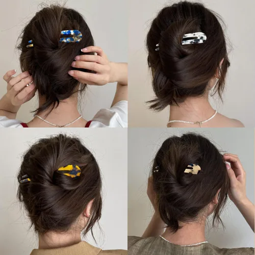 Miniatura 5 de 5 horquillas de pelo francés, horquillas de pelo en forma de U para cabello fino y grueso, 4.5 pulgadas de acetato de celulosa en forma de U