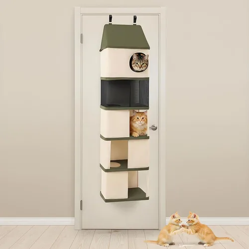 Torre colgante de árbol para gatos de interior de 5 niveles de menos de 40 libras, muebles para mascotas montados en la puerta, ahorro de espacio,