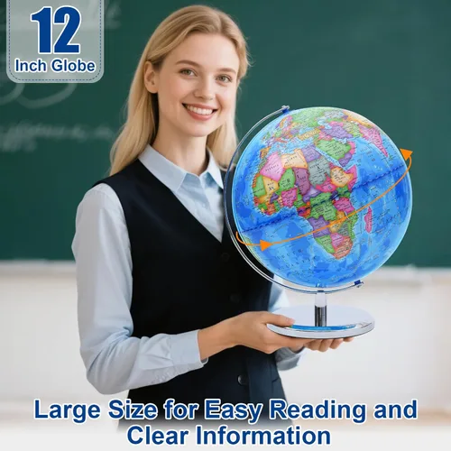 Miniatura 5 de Globo mundial para niños y adultos, mapa educativo giratorio de 12 pulgadas con soporte, globos interactivos autoensamblados para el aprendizaje