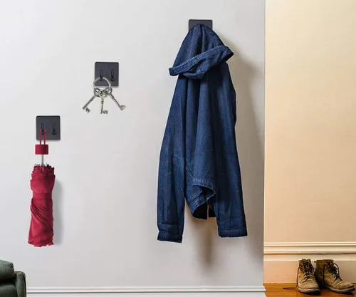 Miniatura 4 de Yikla Ganchos de ducha, ganchos adhesivos de pared para colgar llaves, sombreros, ganchos adhesivos de baño, ganchos negros para toallas, paquete