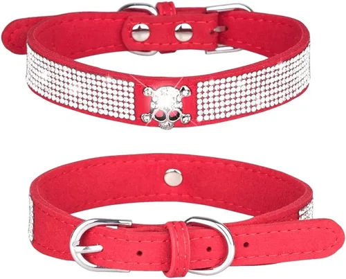 Miniatura 36 de Collar para perro con cristales de imitación, collar de piel sintética con brillantes para perro, gato y cachorro en color negro, tallas S M L XL