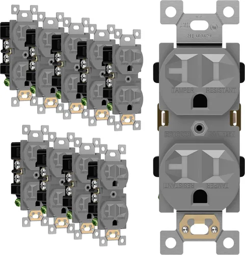 Miniatura 12 de ENERLITES Tomas de receptáculo dúplex, resistentes a manipulaciones, grado comercial, 15 A 125 V, autoconexión a tierra, 2 polos, 3 cables, 5-15R