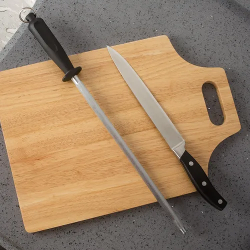 Miniatura 7 de Cuchillo negro profesional del acero de carbono que afila el acero, negro 12 pulgadas