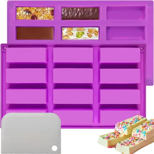 Miniatura 13 de Moldes rectangulares de silicona para barra de granola (8 cavidades), molde para hornear barras de chocolate de 1 pulgada de profundidad