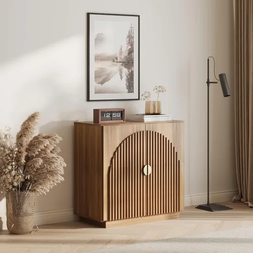 Miniatura 54 de BELLEZE Aparador Modular Acanalado Buffet con Almacenamiento, Mesa Consola Moderna de Mediados de Siglo con Puertas Arqueadas Simétricas, Elegante