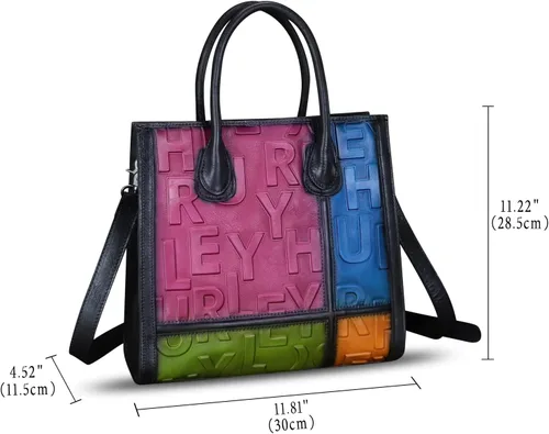 Miniatura 5 de Bolso de cuero genuino para mujer, bolso de cuero en relieve, bolso de mano con asa superior, bolso cruzado de trabajo