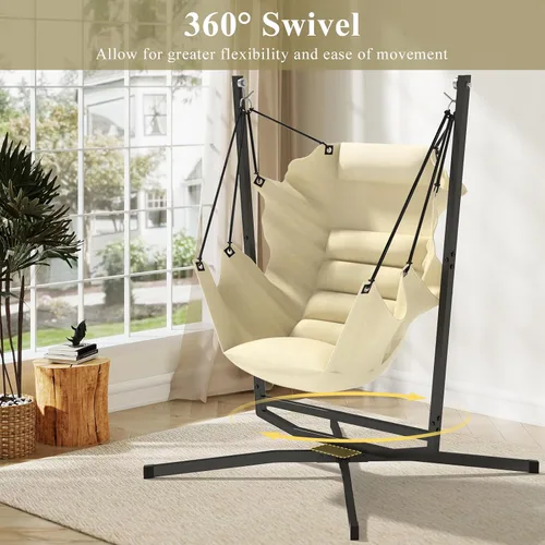 Miniatura 9 de Silla Hamaca Giratoria de 360° con Soporte - Silla Colgante Cómoda con Cojines (Capacidad de 400 libras) para Uso Interior/Exterior - Perfecta