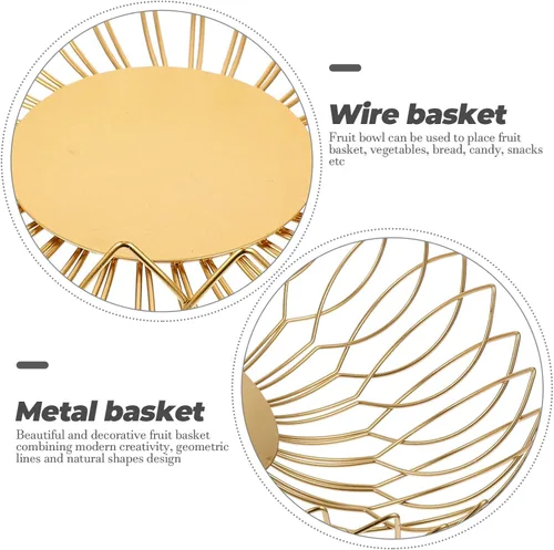Miniatura 8 de Zerodeko Cesta de almacenamiento, cesta de almacenamiento de alambre de metal para frutas doradas, marco de metal decorativo, cuenco de frutas