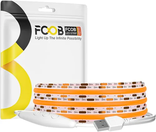 Miniatura 17 de Tira de luz LED USB de 6.56 pies, 5 voltios alimentada por USB, luces LED COB de 4000 K, blanco natural, 0.315 in, tiras flexibles de alta densidad