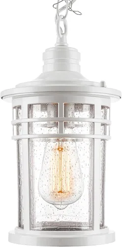 Miniatura 13 de Darkaway Luces colgantes grandes para exteriores para porche, 15 pulgadas, lámpara colgante de techo de aluminio con vidrio sembrado para porche