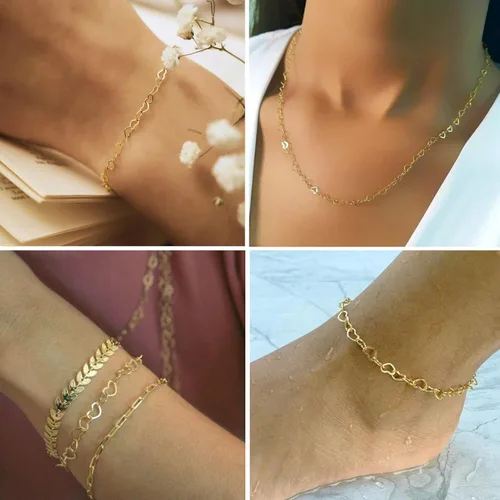 Miniatura 6 de KYUNHOO Cadenas de corazón chapadas en oro de 18 quilates de 16.4 ft de latón macizo a granel, cadena de collar de corazón para mujer, pulsera