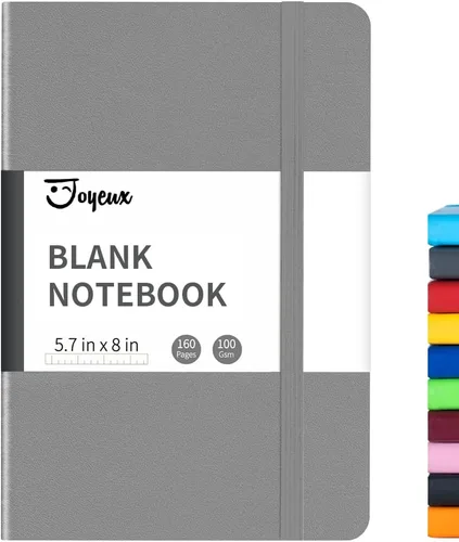 Miniatura 9 de JOYEUX - Libreta en blanco tipo diario, A5, 160 páginas, libros de bocetos gruesos de 100 Gsm, diario de tapa dura para escribir, 5.7 x 8 pulgadas