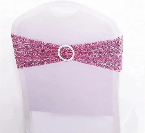 Miniatura 16 de Fajas de lentejuelas para sillas de elastano, paquete de 6 bandas elásticas de lentejuelas con hebilla para bodas, banquetes, cumpleaños, Oro rosa