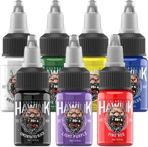 HAWINK Juego de tinta de tatuaje 1/2oz (0.5 fl oz) suministro de tatuaje 7 colores kit de pigmento TI203-15-7