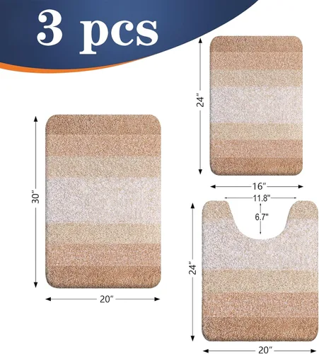 Miniatura 2 de OLANLY Juego de alfombras de baño de 3 piezas, alfombras de baño de microfibra suave y absorbente y alfombra de inodoro de contorno en forma de U