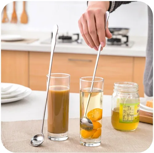 Miniatura 6 de SellerWay Cuchara de mango largo, cucharadita de acero inoxidable helado de 10 pulgadas para mezclar, té, batido, café, 3 formas diferentes